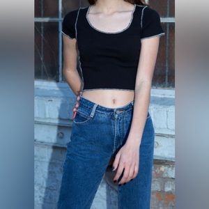 McKenna Exposed Seam Contrast Stitch Crop Top